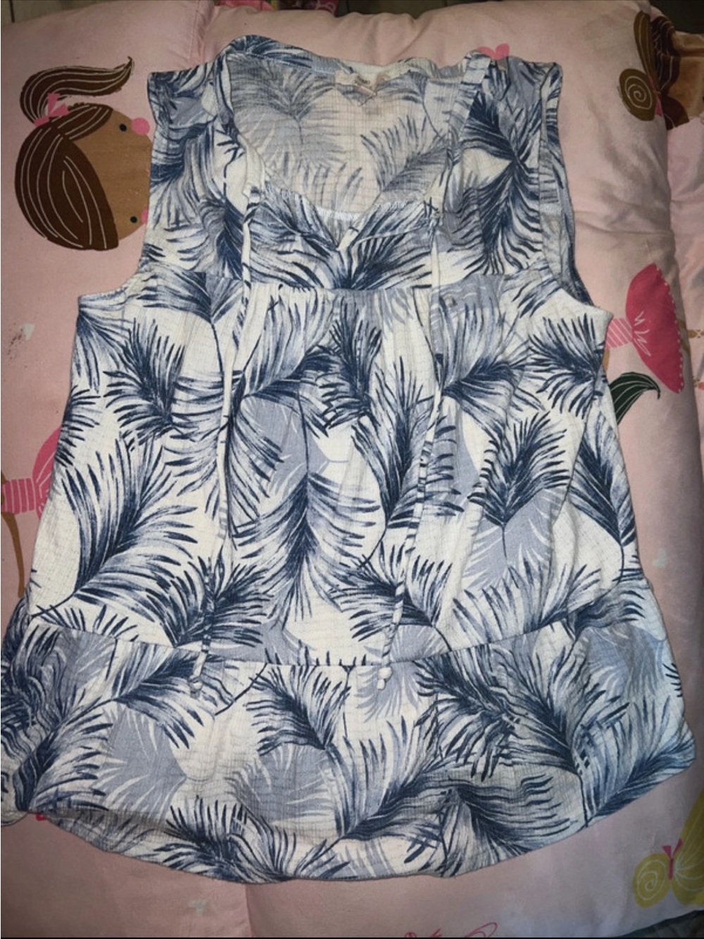 Como Vintage Blue Palm-Print Sleeveless Camisole